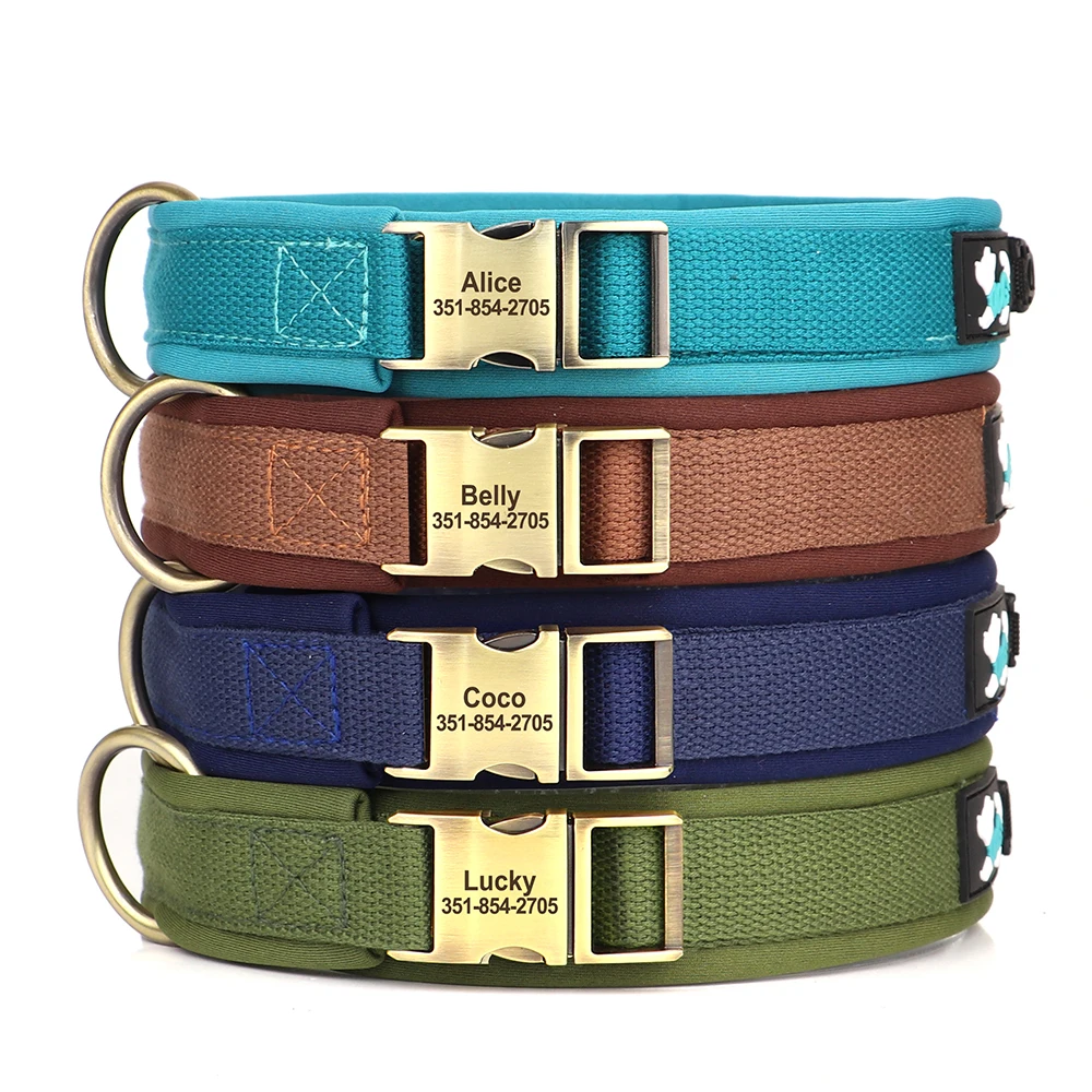 Personalized Nylon Dog Collar Custom Engraved Pet Buckle Collars Soft Padded Pet Dog Collars For Small Medium Large Dogs Pitbull
