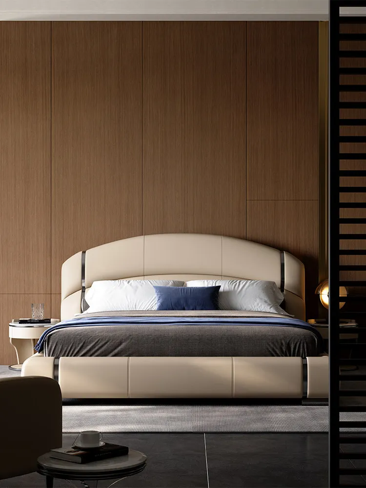 

Creative mansion master bedroom bed, Italian leather bed, villa designer premium leather bed double wedding bed