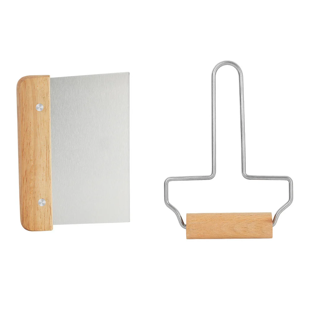 

2Pcs Dough Non-stick Rolling Pin Kitchen Wood Spatula Scraper Baking Tool Pizza Maker Pastry Utensil Food Grade Safe