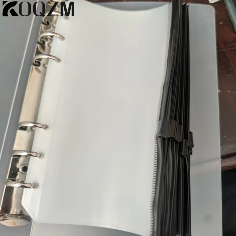 4pcs A6 6-Hole Binder Pockets Waterproof PVC Envelopes Zipper Binder Pouches