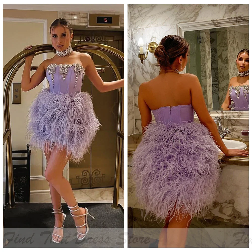 

Роскошное бальное платье с вышитым бисером и кристаллами на заказ, коктейльное платье, плиссированное короткое мини-платье для выпускного вечера с открытой спиной и перьями
