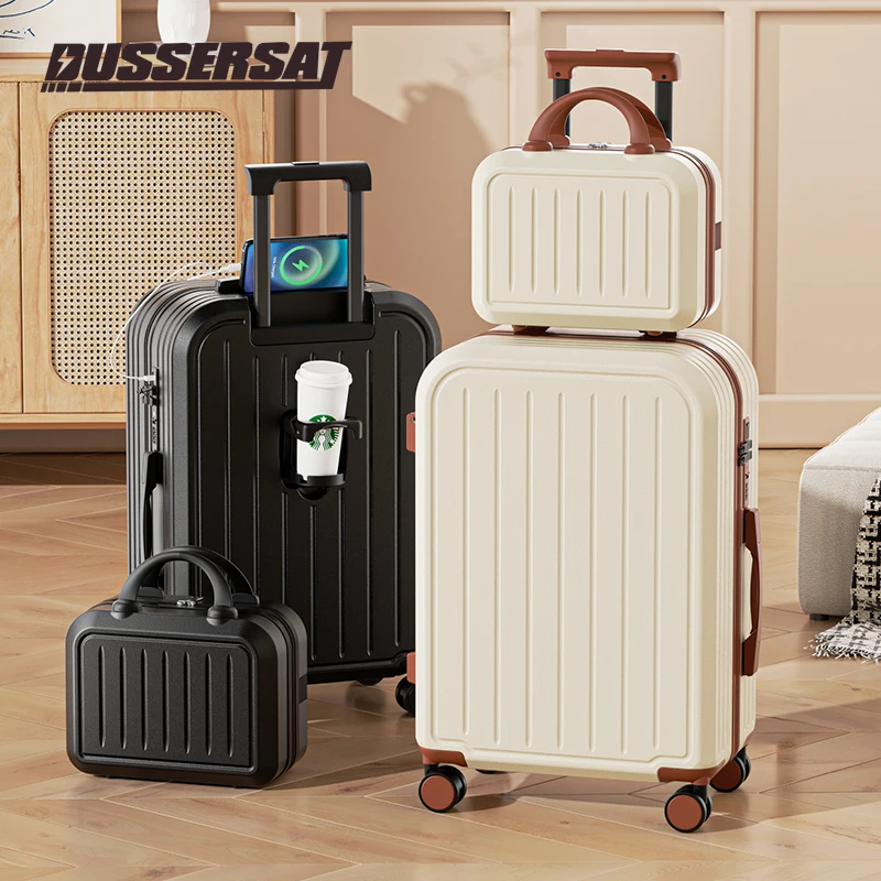 Suitcase 20 22 22 24 26 28-inch Large Capacity Trolley Suitcase with Cup Holder Wheel Suitcase Travel Business Suitcase Set