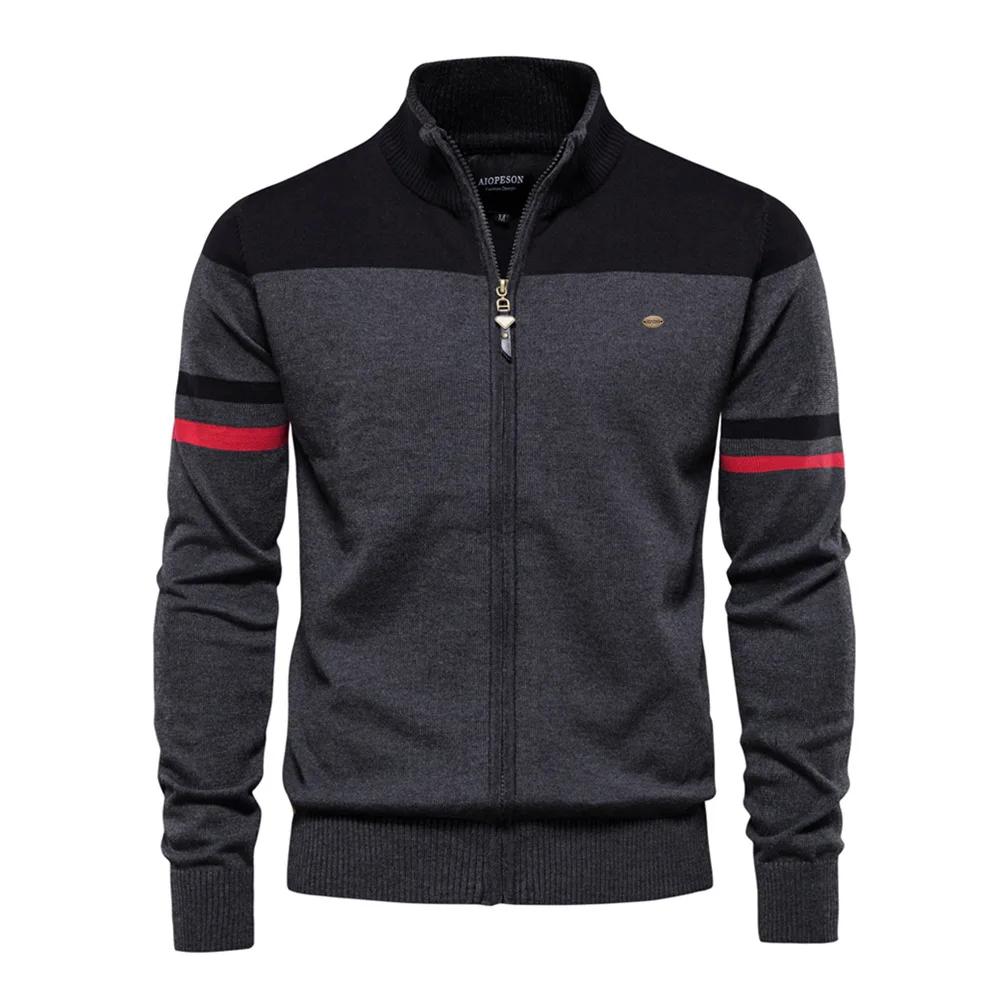 

Sweaters Knitted Zipper Men Cardigan Loose Long Sleeve 2025 High Street Slight Strech Pockets Turtleneck Outerwear Spliced