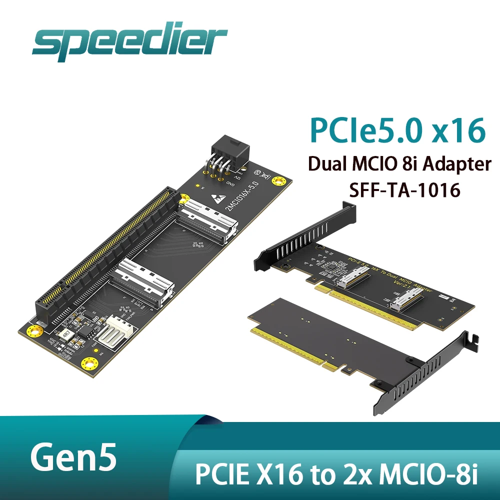 

Gen5 PCIE X16 to 2x MCIO 8i 74Pin Controller Card VROC Supported U.2 NVMe SSD Server Hard Drive Expansion Adapter SFF-TA-1016