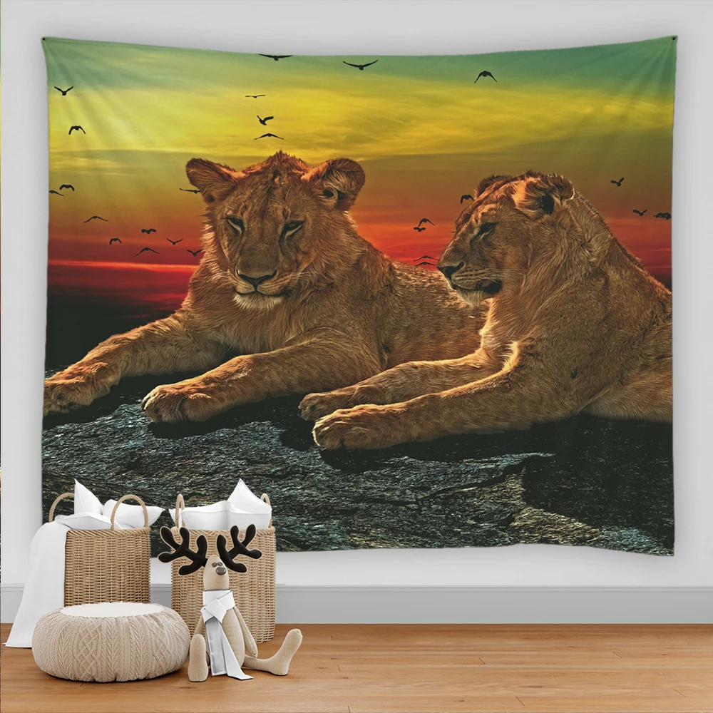 Lion Tapestry Tiger Elephant Animal  Wall Hanging  Boho Decor Home  Bedroom  Rug Sofa Blanket