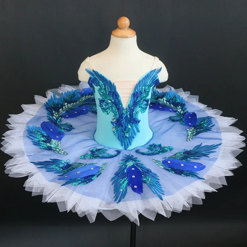 Professional Ballet Costume Solo Dance Tutu Dress Royal Blue Velvet Bodice with Pancake Skirts blue swan blue tutu skirt