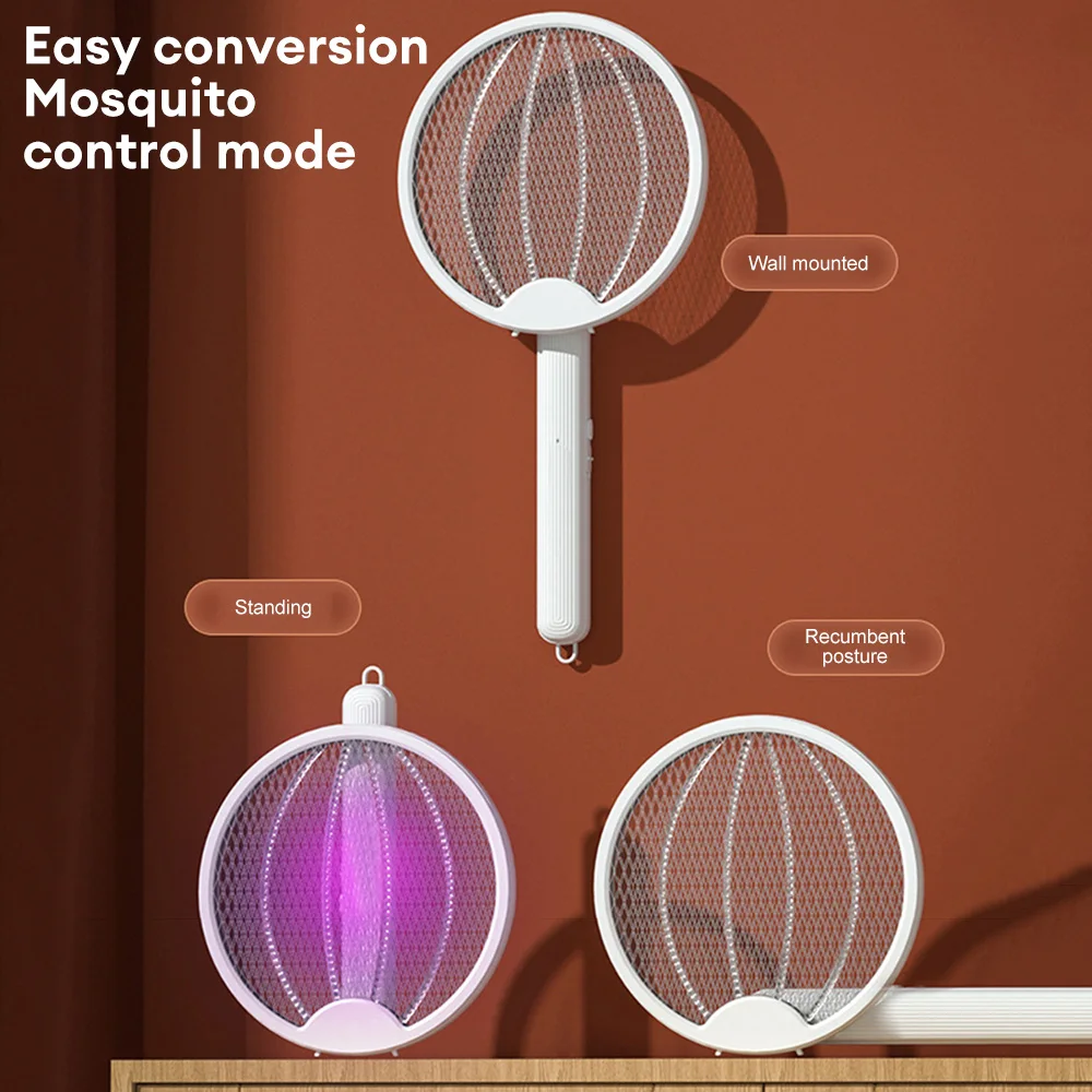 Raqueta eléctrica para mosquitos 4 en 1, matamoscas plegable, lámpara antimosquitos UV recargable, trampa para insectos y murciélagos para el hogar