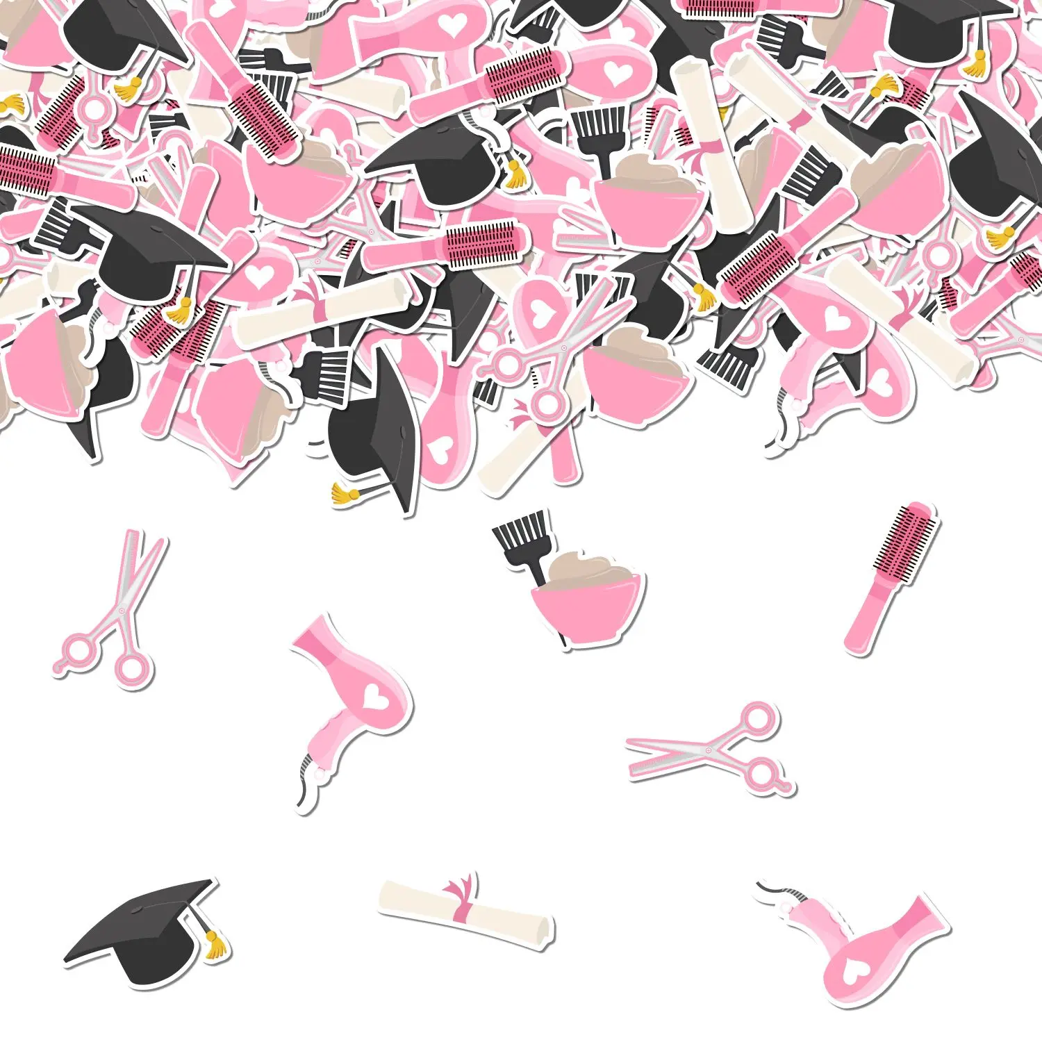 200PCS Barbershop Confetti Pink Cosmetology Graduation Decorations Hairdresser Confetti Barber Haircut Salon Graudation Party