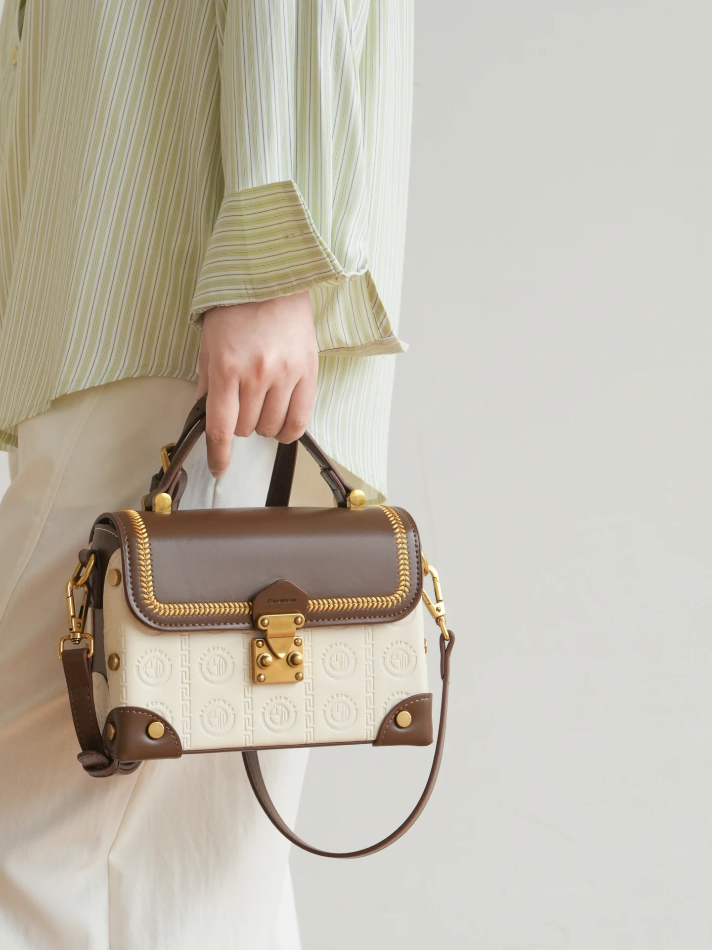 

Retro Color Block Women's Handbag Commuter Box Bag Single Shoulder Crossbody Bag Hard PU Leather Small Square Bag