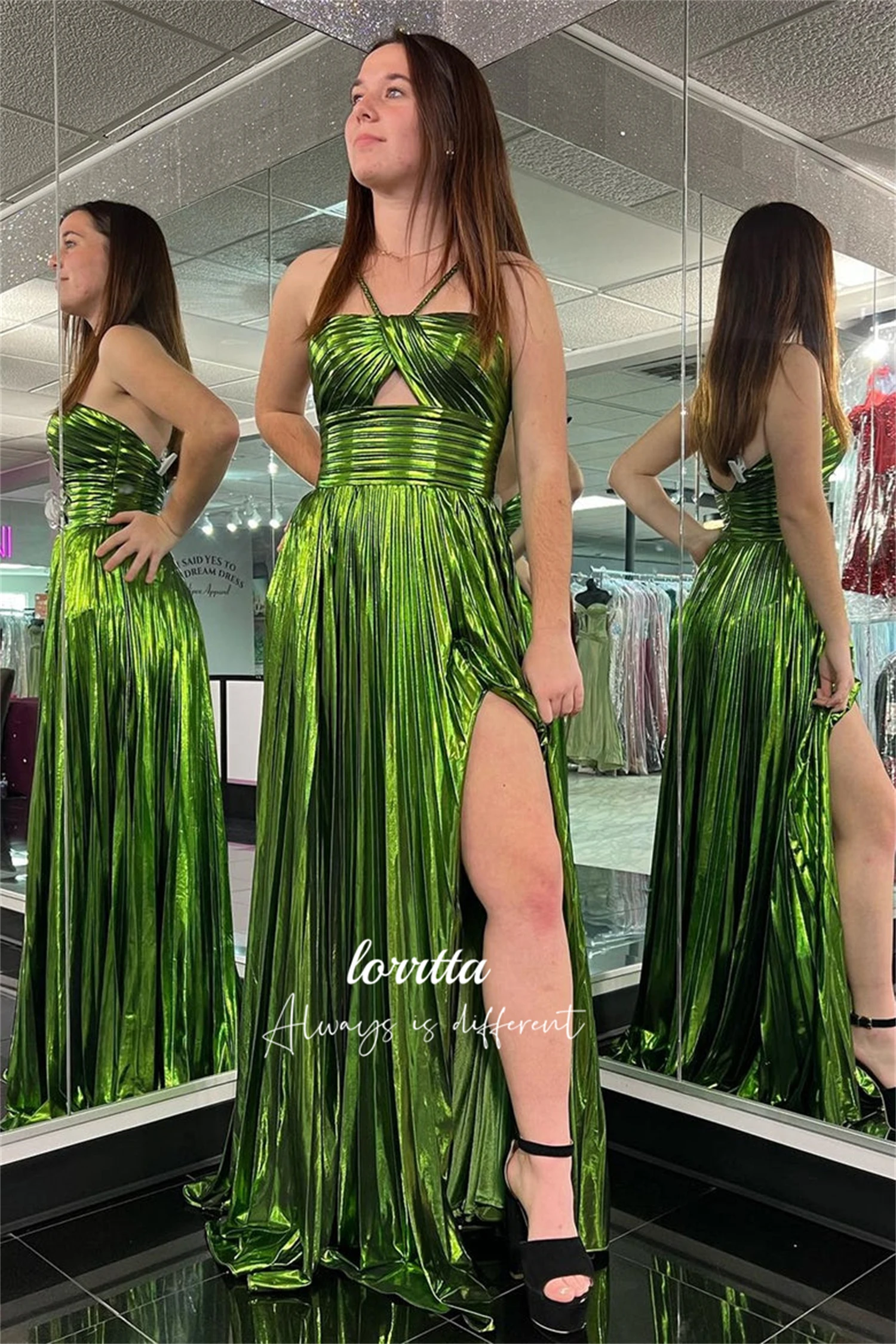 Lorrtta-vestido de noche de lujo para dama de honor, traje de baile de tela con purpurina, color negro, verde esmeralda, 2024