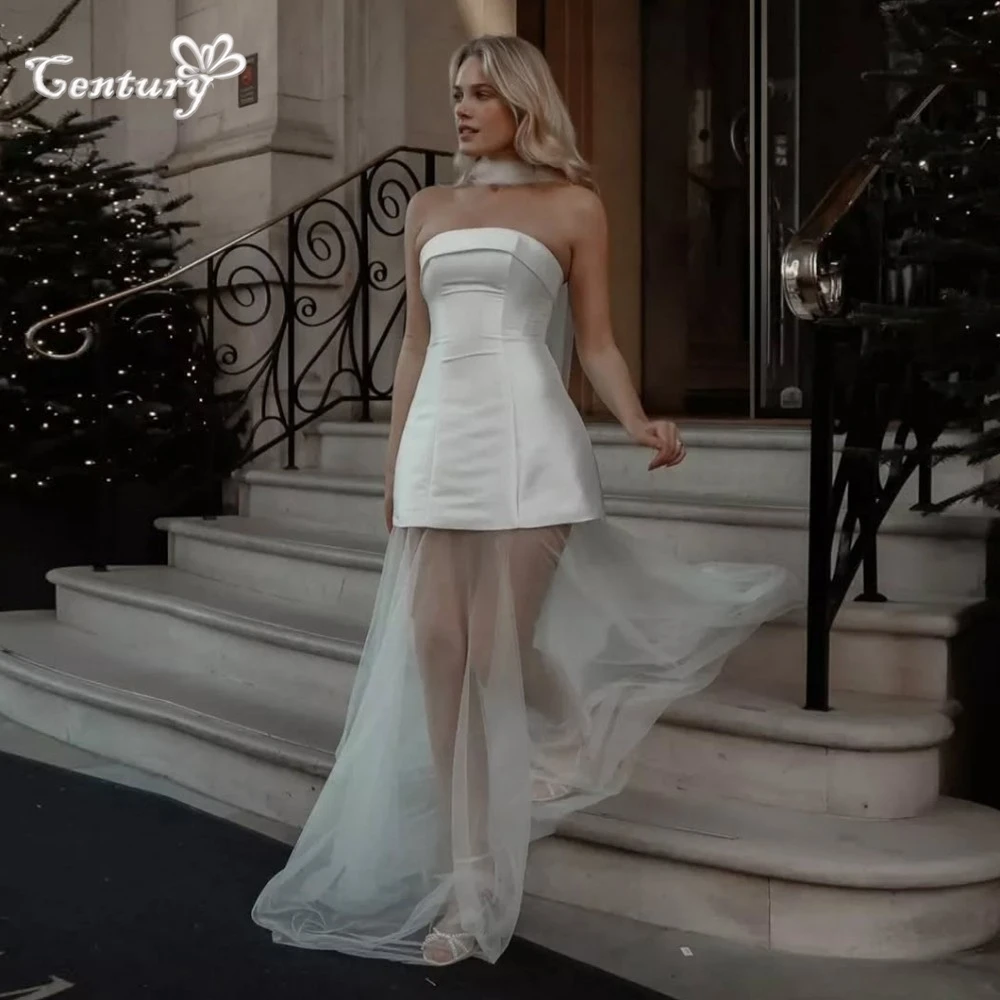 Robe de mariée en satin sans bretelles pour femmes, robes de réception de mariée A-Line, simples patients, quel que soit le vestido, novia éducatif personnalisé, 2025