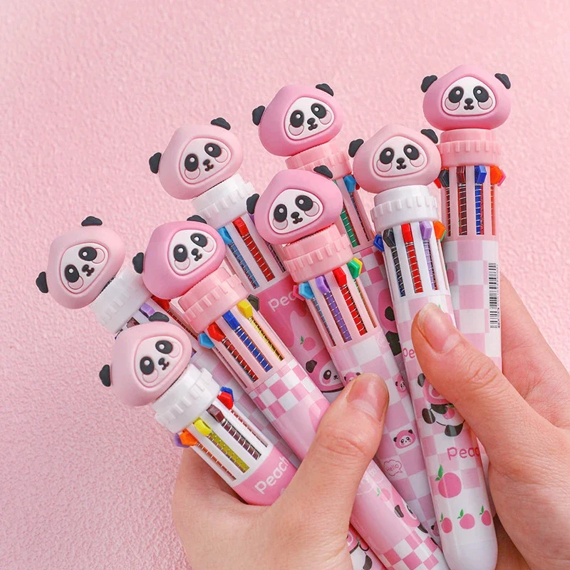 

20Pcs/Lot Cute Panda 10 Colors Ballpoint Pens Cartoon Panda Peach Multicolor Pen Kids School Writing Stationery Office Supplies