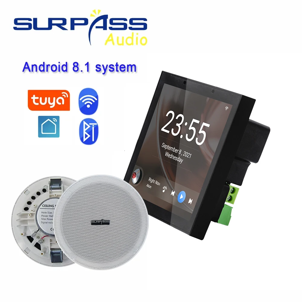 مضخم صوت ذكي WiFi مع نظام أندرويد 8.1 نظام المسرح المنزلي شاشة تعمل باللمس بلوتوث مكبر صوت RMS 15 وات مكبر صوت للسقف #1