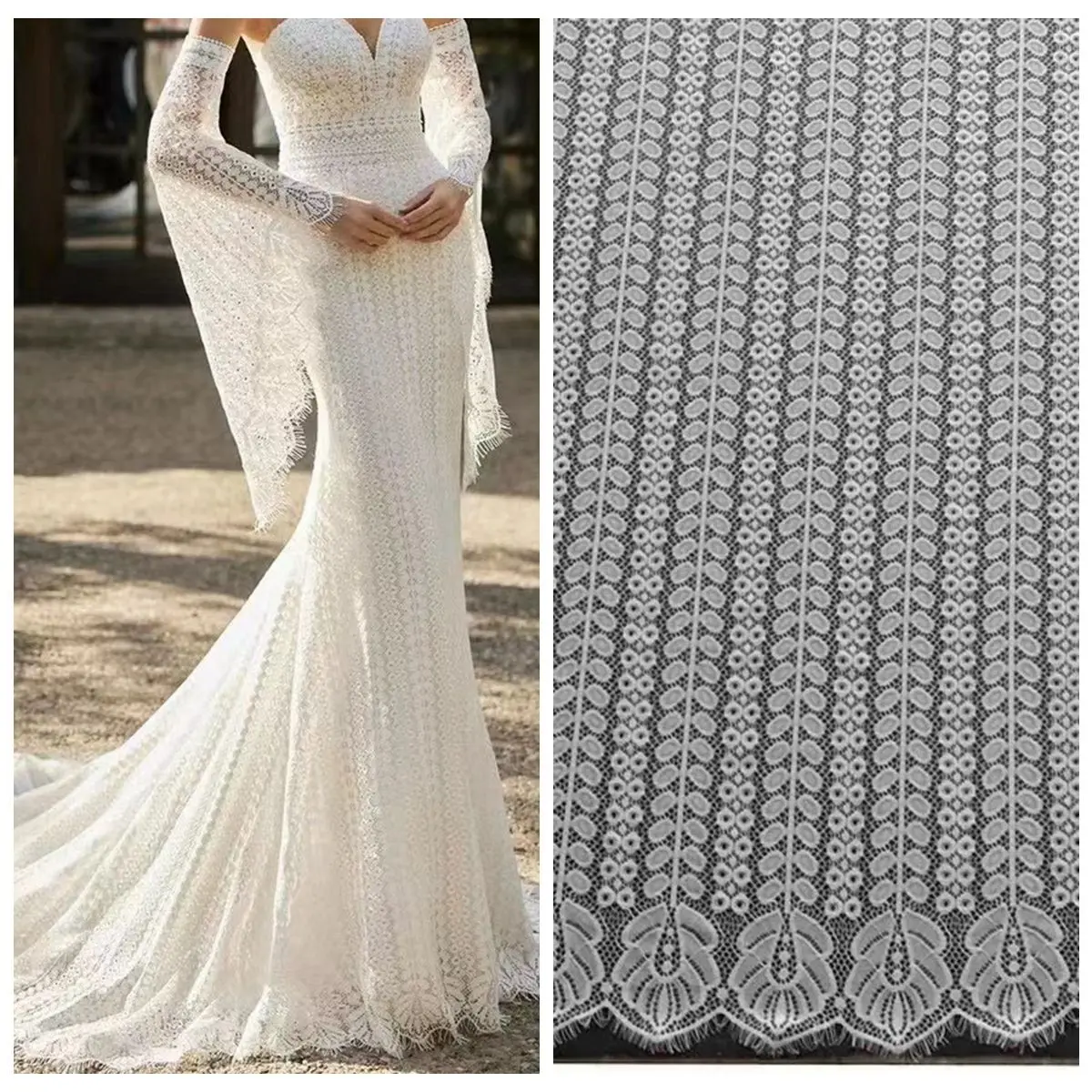 

Высококачественная кружевная ткань для платья длиной 3 метра, белый свадебный кружевной материал, новинка весны 2023