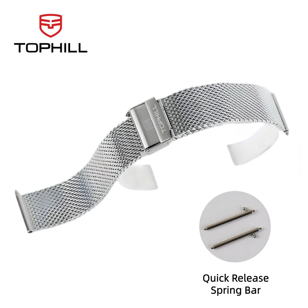 

TOPHILL 20mm 316L Stainless Steel Milanese Mesh Bracelet For Men Watchband Quick Release Endlinks Hook Clasp