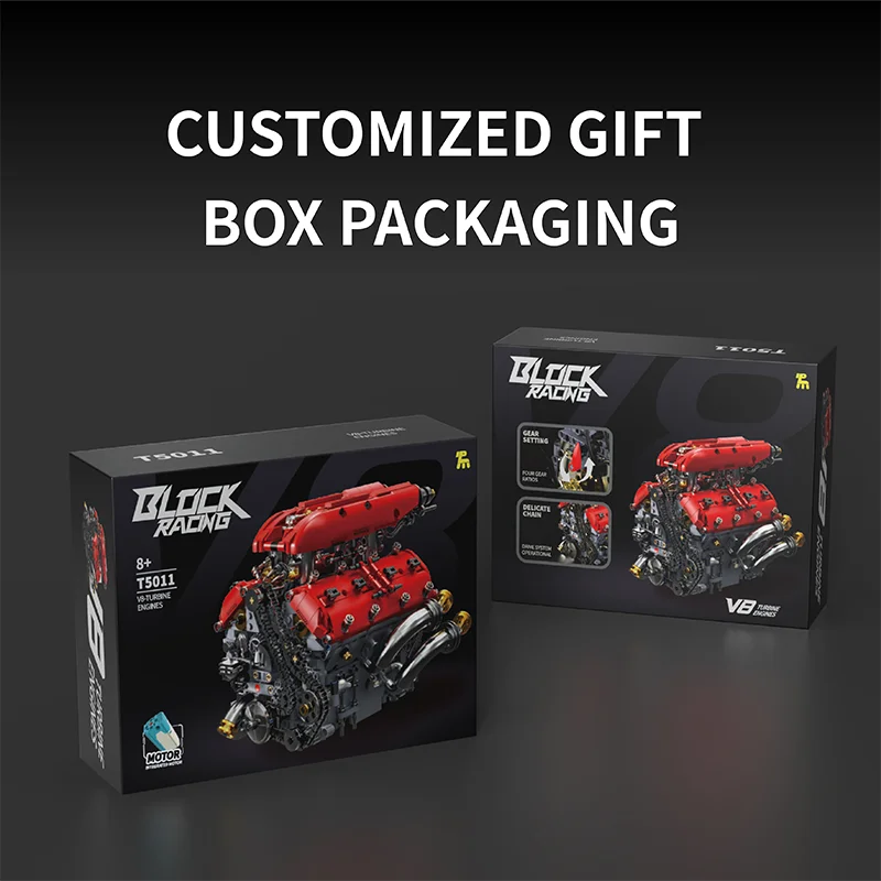 MOC 1200 pz V8 Motore Motorizzato Building Blocks Modello Meccanico Azionamento Elettrico Ornamento Auto Parti Giocattoli Regali Per Adulti