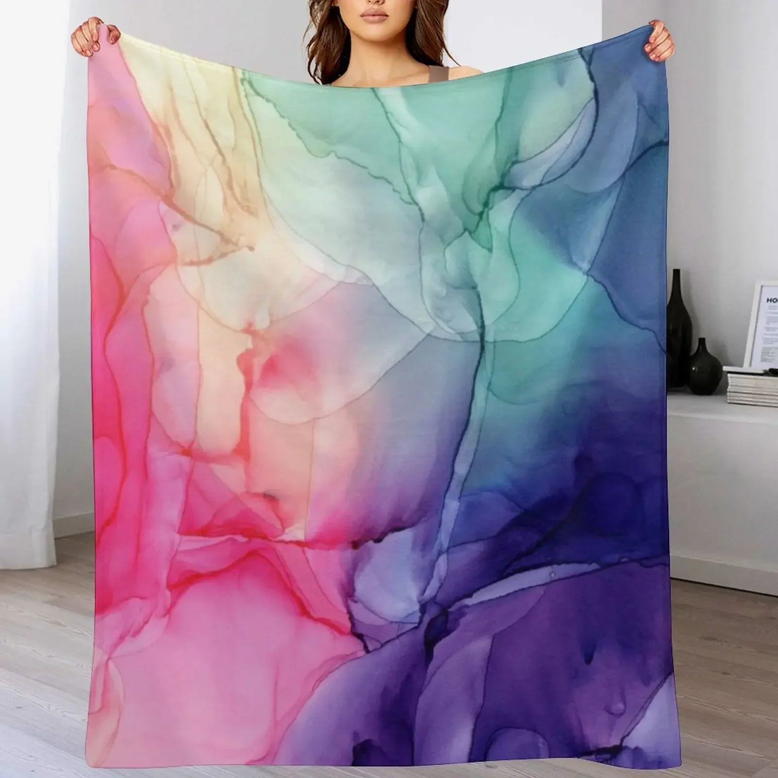 Colorful Rainbow Flowing Abstract Vertical Painting Throw Blanket funny gift Soft Beds Blankets