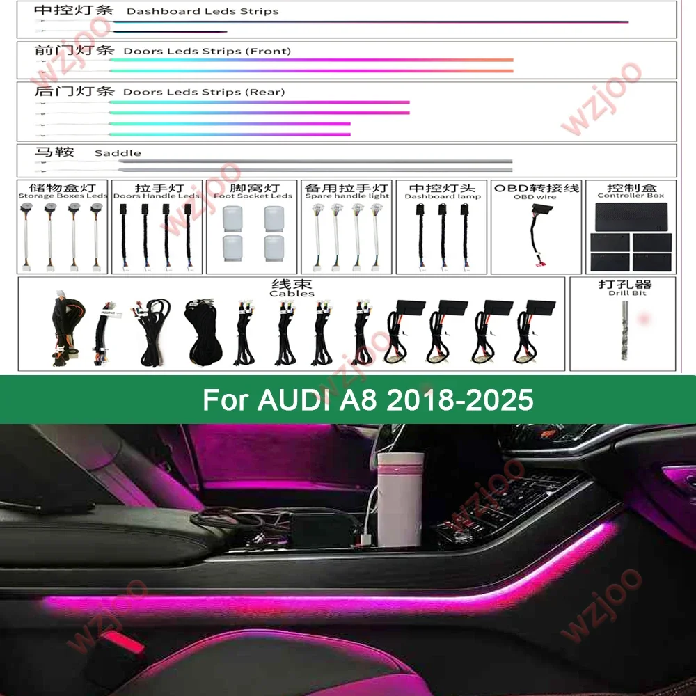 For A8 Symphony LED Ambient Light Lamp For Audi A8 A8L D5 2018-2025 Interior Atmosphere Light With breathing mode 30 Color