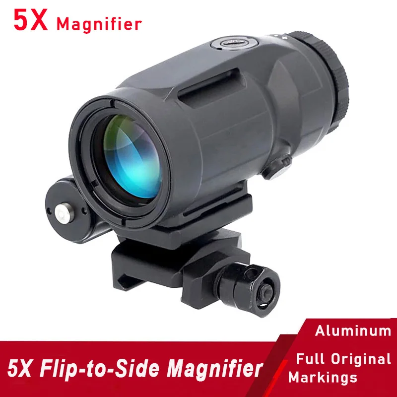 

Tactical 5x Magnifier Scope 5x24mm Compact Durable Lightweight Hunting Rifle Optics Push-Button Flip-to-Side Mount With Spacer