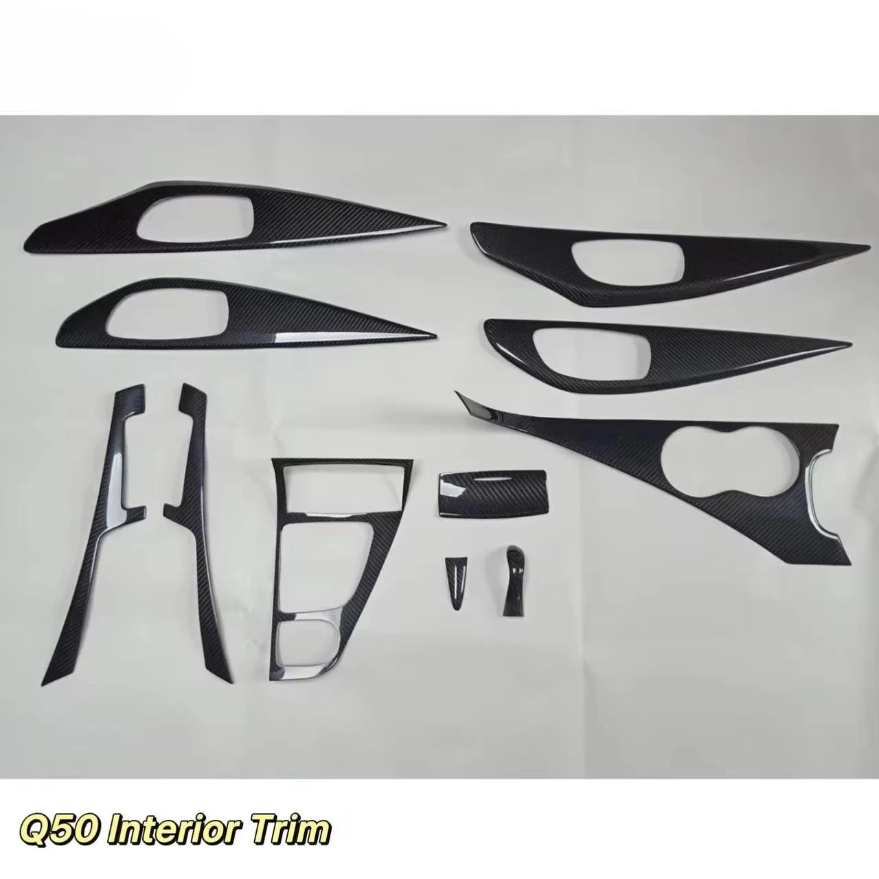 Fit for Infiniti Q50 DRY Carbon Fiber Interior Trim Parts 11 PCS Regular Carbon Fiber Honeycomb FORGE
