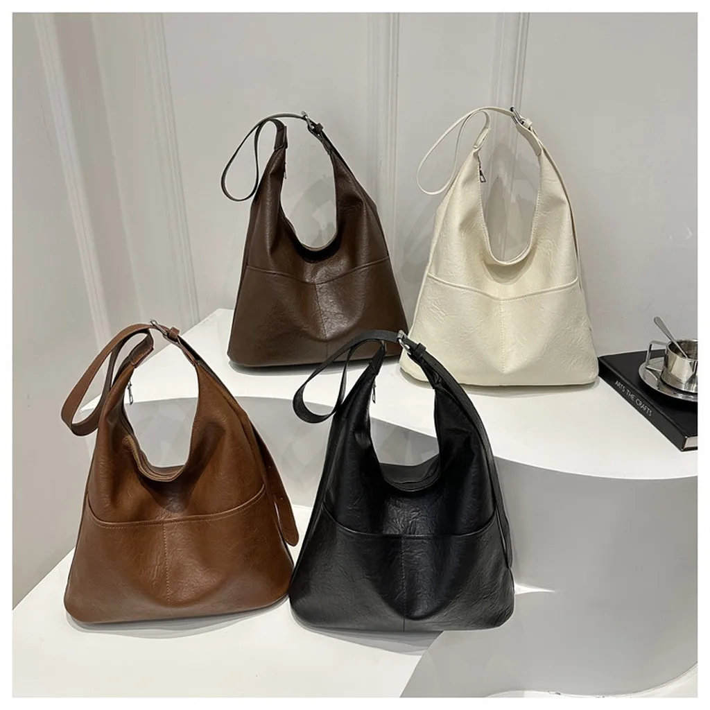 Zipper Closure Bag Retro Women'S Shoulder Bag Pu Leather Tote Bag Medium Hardness For Dating Daily Commuting Daily Storage