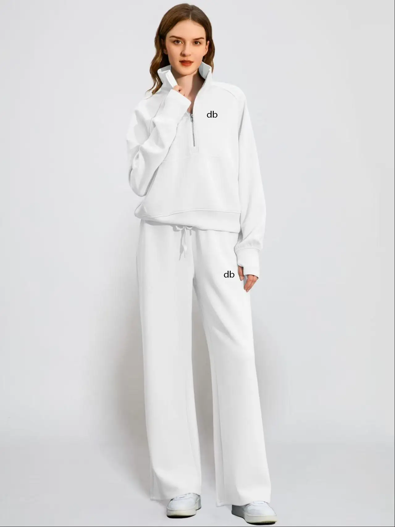 2026 new casual women's fashion retro two-piece set includes a stand up collar zipper sweatshirt and wide leg sweatpants