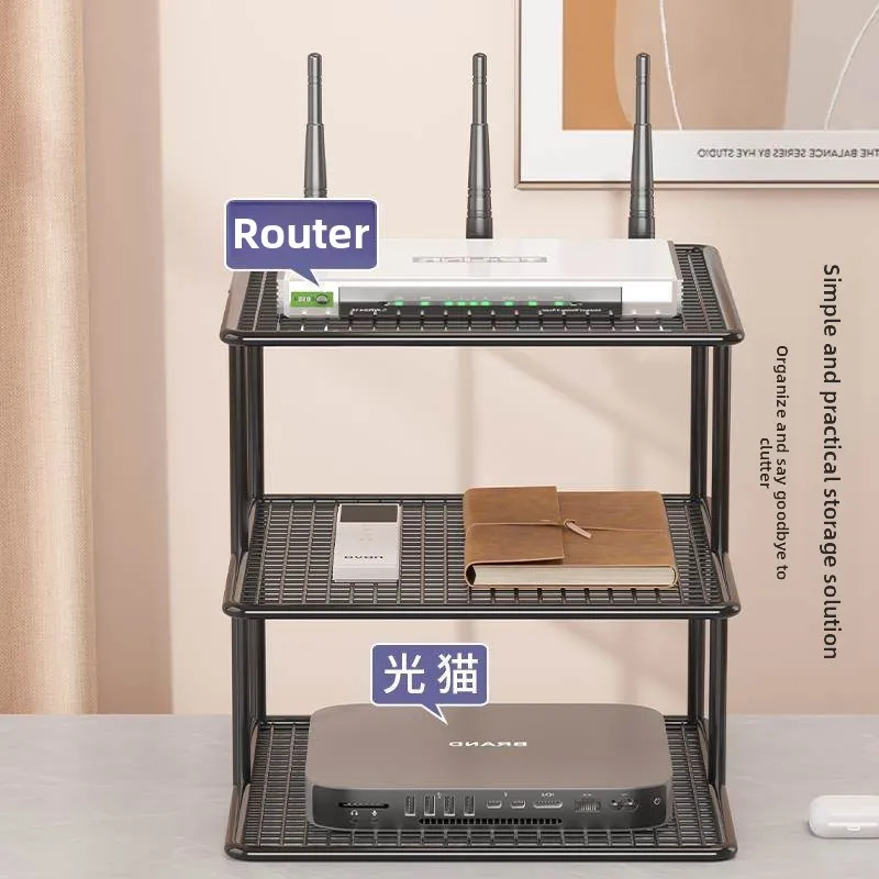 

Small Router Placement Shelf TV Set Top Box Storage Organizer Iron Material Living Room Wire Management Home Organizer