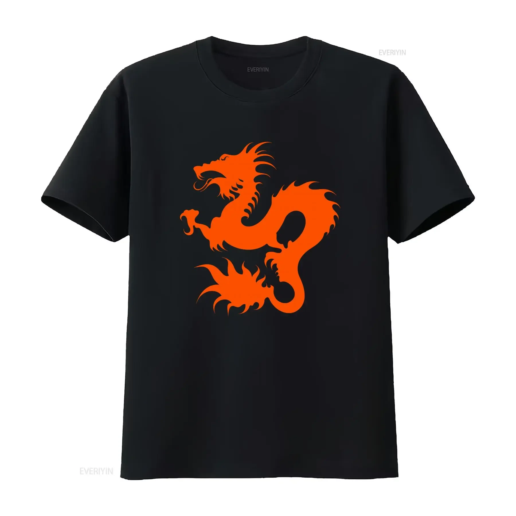Orange Dragon Print Heavy Cotton T shirt for US Market vintage Washed graphic designer clothes Unisex Stretched Comfortable