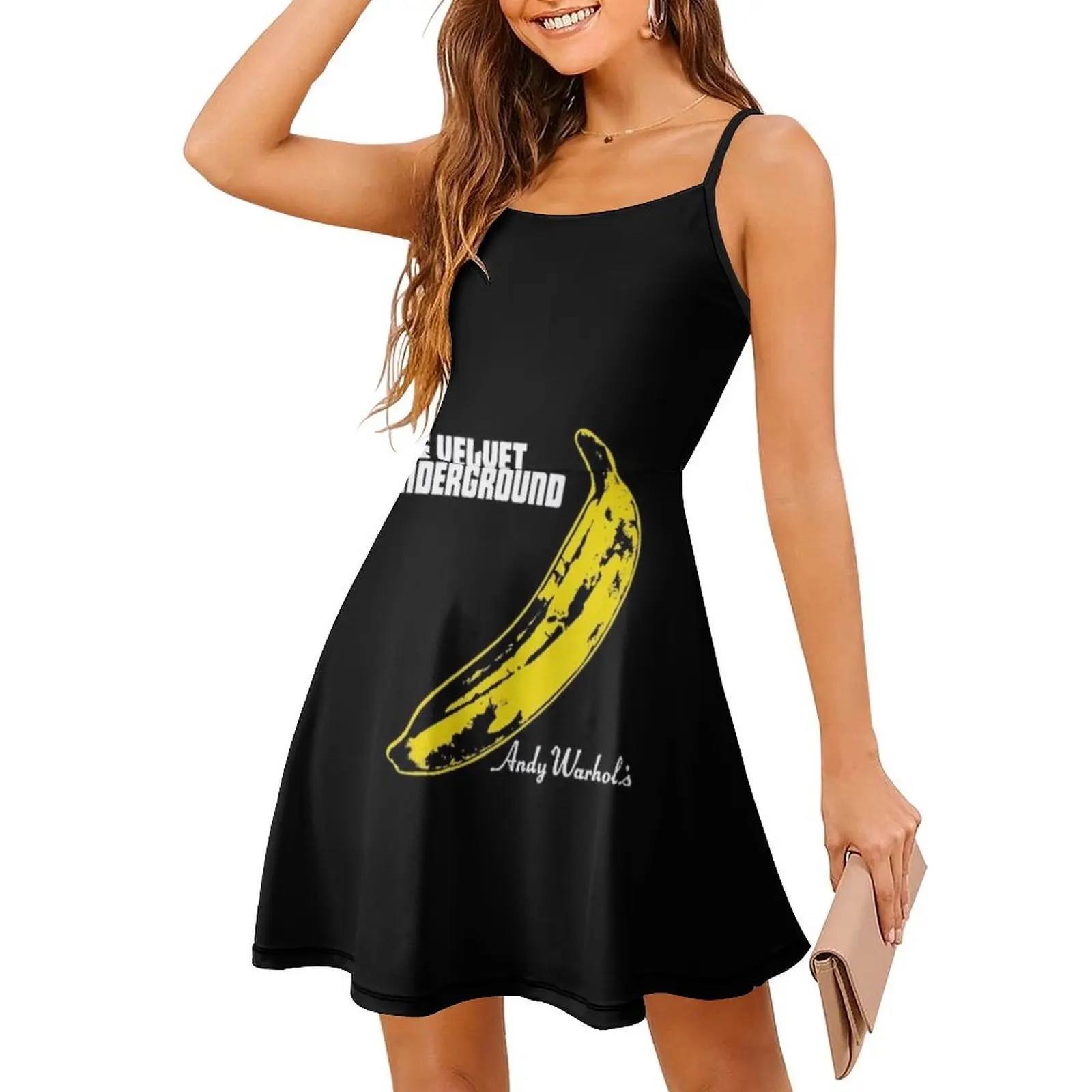 فستان Velvet Underground Gif للمعجبين بخط عنق على شكل قلب فستان أنيق للحفلات الصيفية للنساء مروحة Gif مخملية تحت الأرض #3