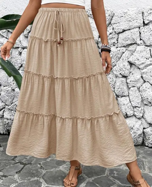 

Women's solid color casual versatile daily half skirt vacation A-line half skirt long skirt 2026 summer new women's clothing