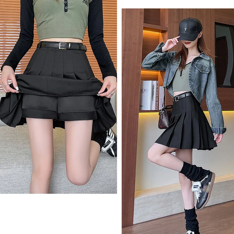NOVEDAD DE VERANO 2025 Faldas plisadas para mujer, minifalda sencilla de cintura alta que combina con todo, ropa de calle de moda coreana para mujer, faldas acampanadas