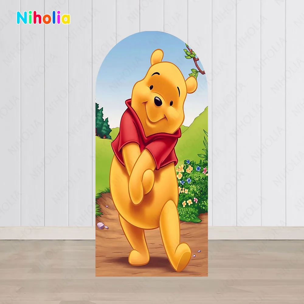 Fondo de arco de Winnie the Pooh, fotografía blanca para fiesta de cumpleaños de niños, fondo de miel, decoración de pared, cabina de Baby Shower