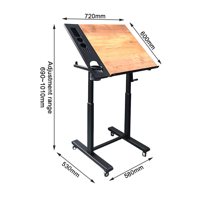 Multi-function Art Students Hand Crank Height And Angle Adjustable Table With Painting Pencil Holder For Study Drafting Drawing