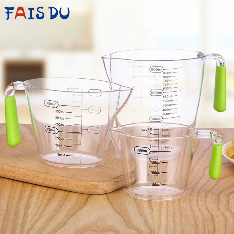 

FAIS DU 3 PCS Plastic Measuring Cups Set, Stackable Clear Measuring Cup with Spout and Angled Grip Handle Kitchen Cooking Tools