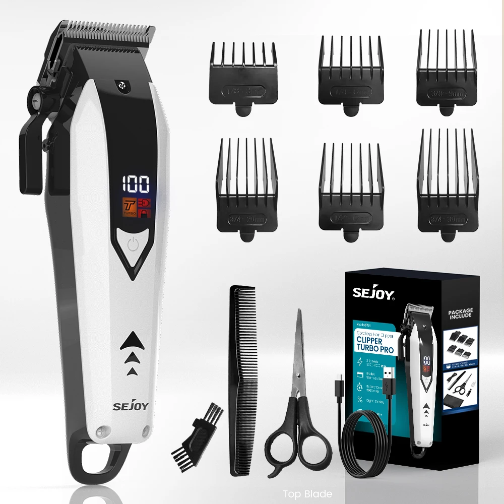 Sejoy Cordless Hair Clippers for Men Trimmers Set for Barber with LED Display Professional Slick Hair Cut Self-Sharpening Blades