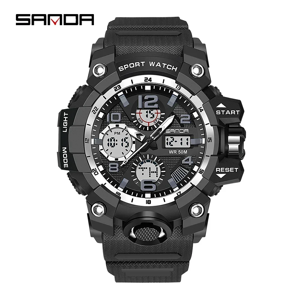 

SANDA SD6021 Mens Digital Clock Military Stopwatch Watch for Men Waterproof LED Dual Display Quartz Wristwatch