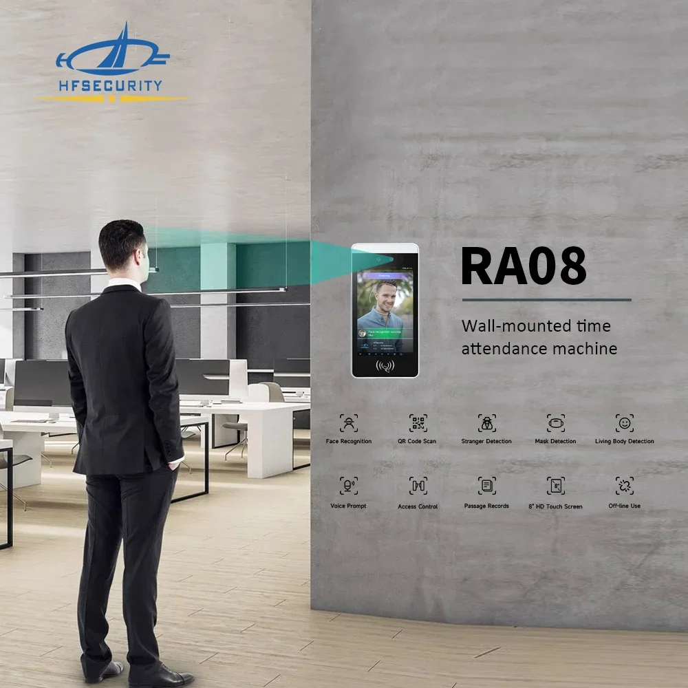 2025/HF-RA08 8 بوصة برنامج Icloud إدارة الوقت الحضور التحكم في الوصول البيومترية للرؤية الليلية التعرف على الوجه RFID NFC