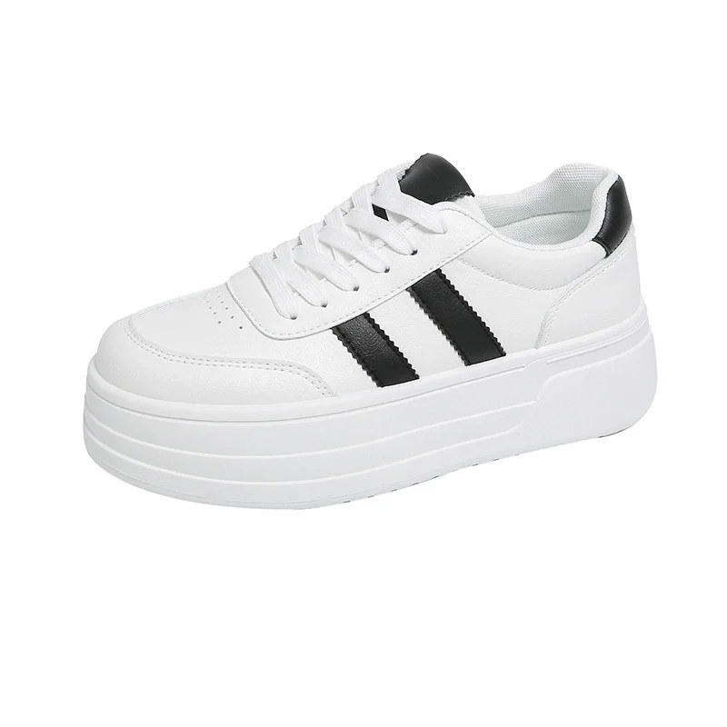 Dames casual platform sneakers, wit, vetersluiting, zachte antislipzool - lente 2025_voghion.com