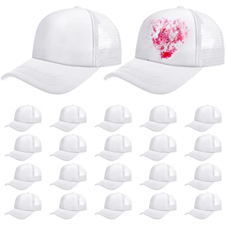 

24 Pack Sublimation Blank Cap Trucker Mesh Cap Unisex Plain Baseball Hat for DIY Embroidery Sublimation Printing, Polyester Mes