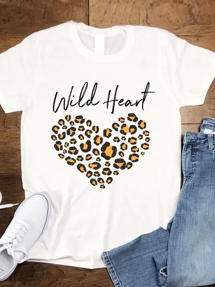 

Women Fashion Clothing Tee Top Casual Short Sleeve Tshirts Love Leopard 90s Graphic T-shirts T Female Cartoon Lady Clothes