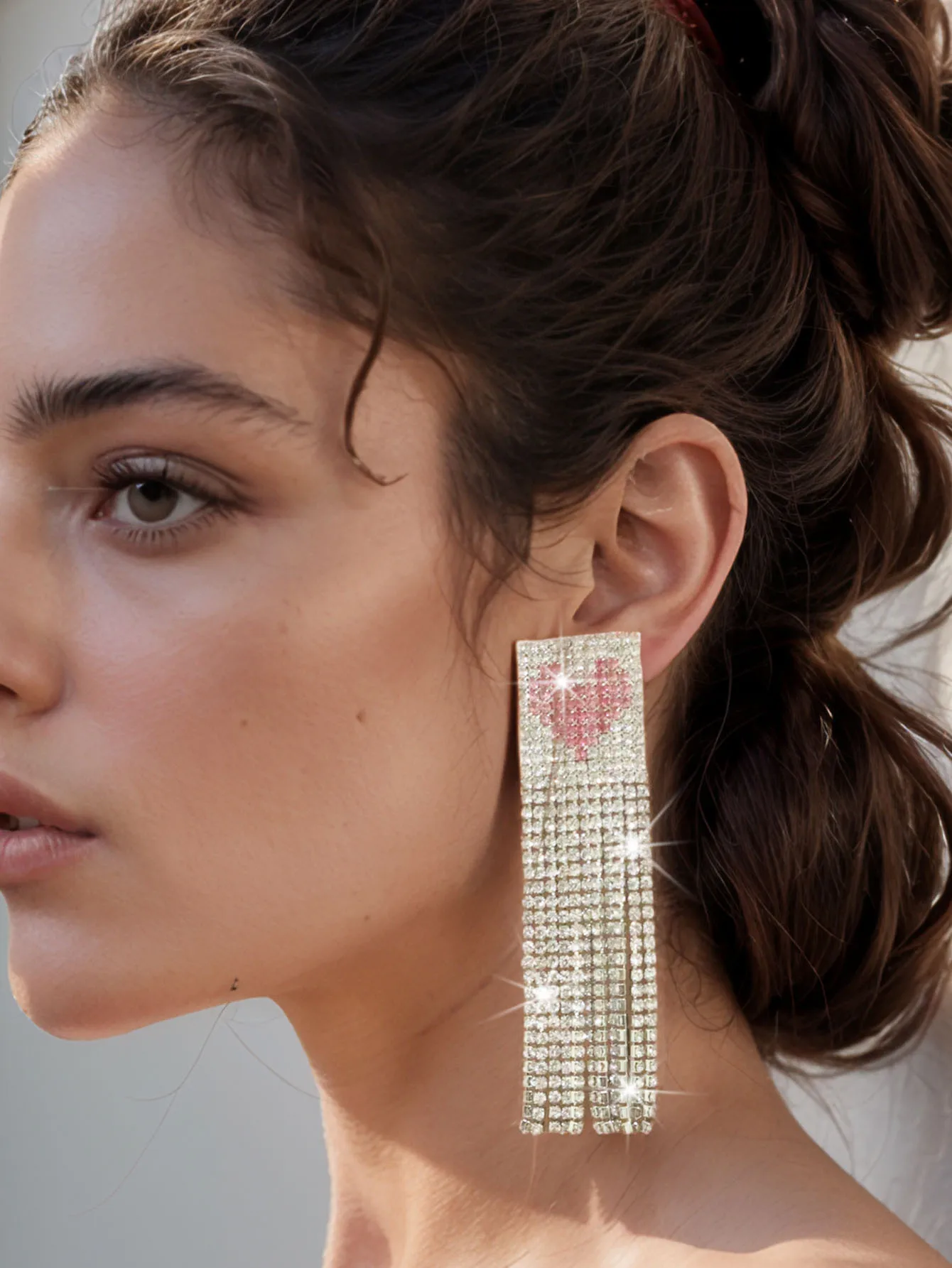 

1pcs Full Rhinestone Pink Valentine's Day Earrings Love Fashion Party Gift y2k Accessories