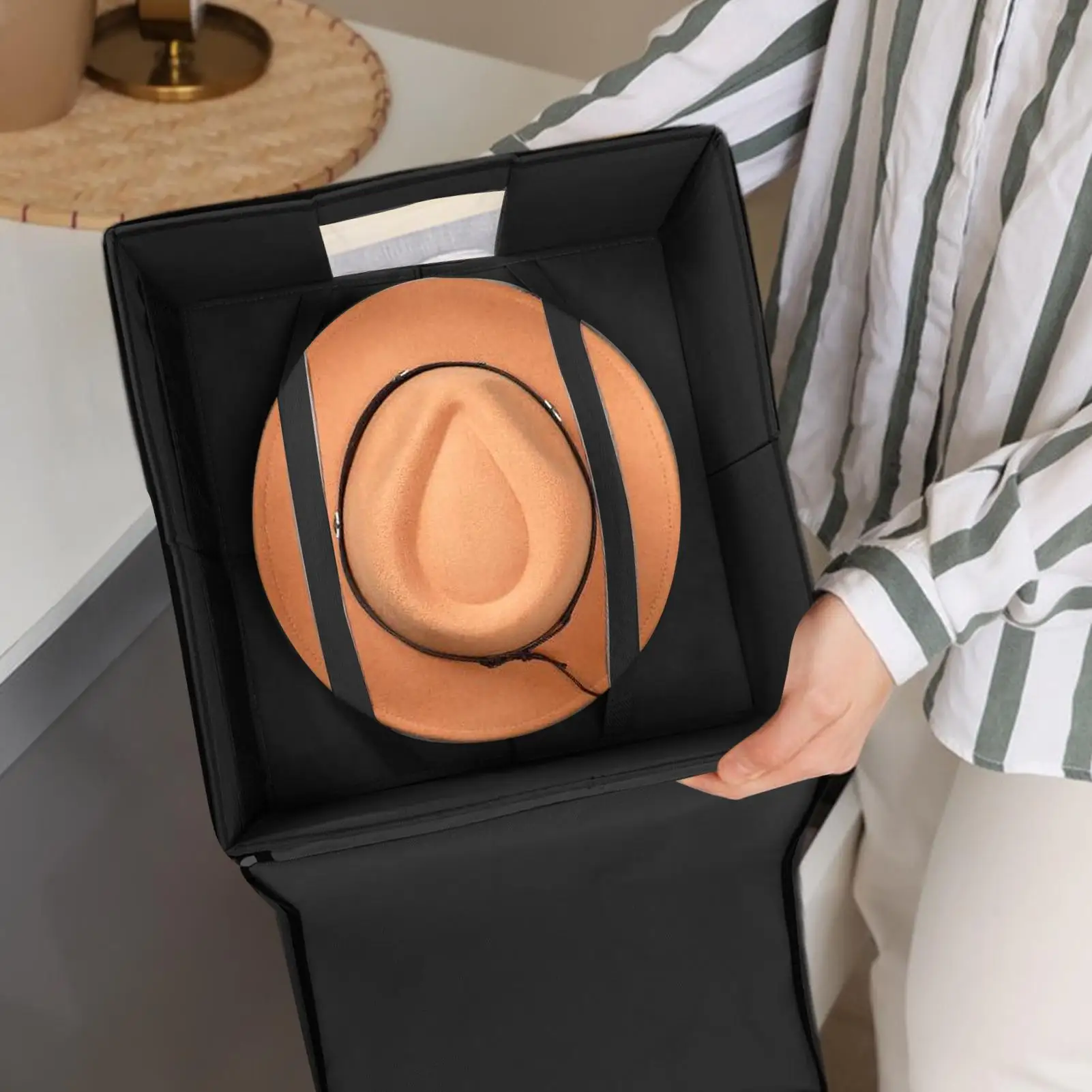 

Hat Case Hat Storage Bag with Carrying Handles Portable Caps Storage Holder Box for Wardrobe Home Bedroom Indoor Outdoor
