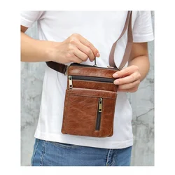 Men's Cow Leather Shoulder Bag One Man Chest Crossbody Bag Casual Male Bag