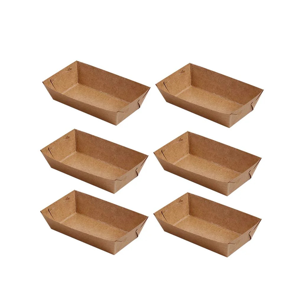 50 Pcs Disposable Paper Food Serving Tray Kraft Paper Coating Boat Shape Snack Open Box French Fries Chicken Box (20 x 6 x 3cm)