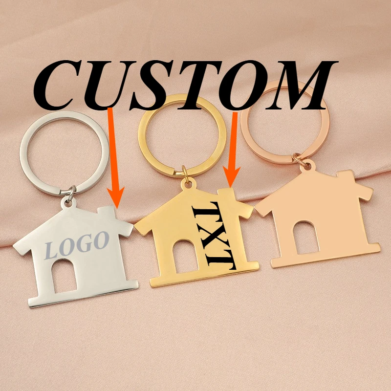 

1pc Custom Keychain Personalized Stainless Steel Hollow Door Large House Customized Key Ring Car Accessories Gift Wholesale