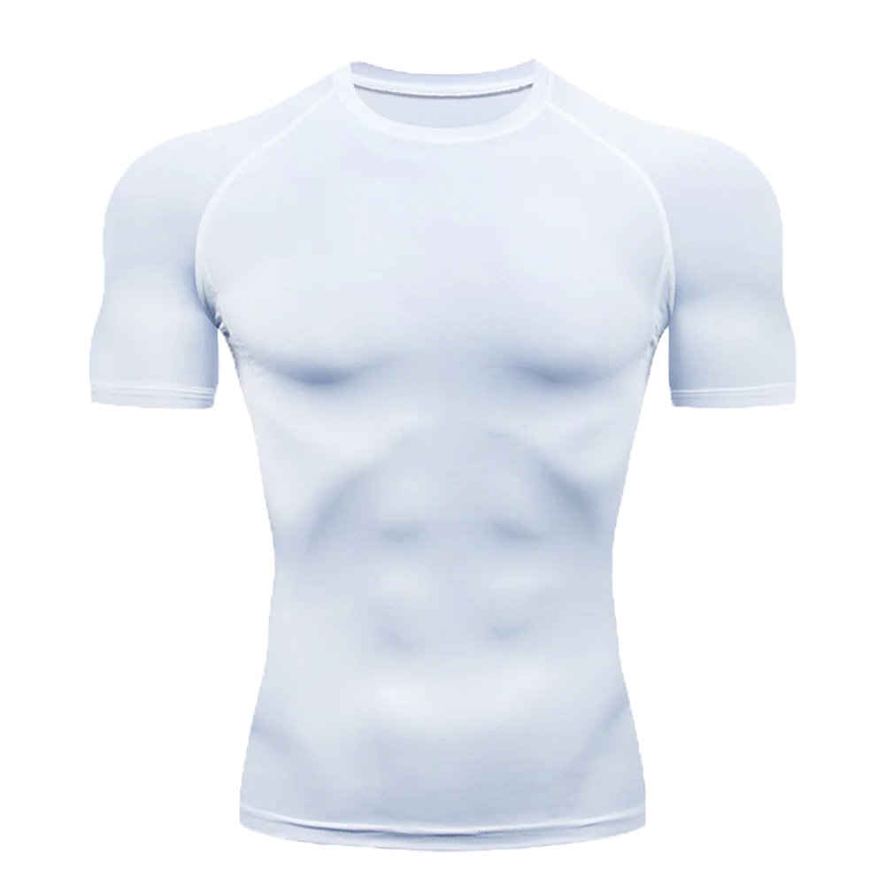 Men's Solid Color Short Sleeved T-shirt Compressed Quick Drying Breathable Training Suit Fitness Jujitsu Rashguard Top Gym Sport
