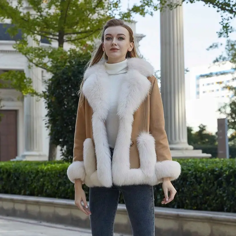 

JANEFUR Duck Down Jacket with Fur Collar Women 2024 Fashion Suede Luxury Real Fox Fur Collar Down Coat