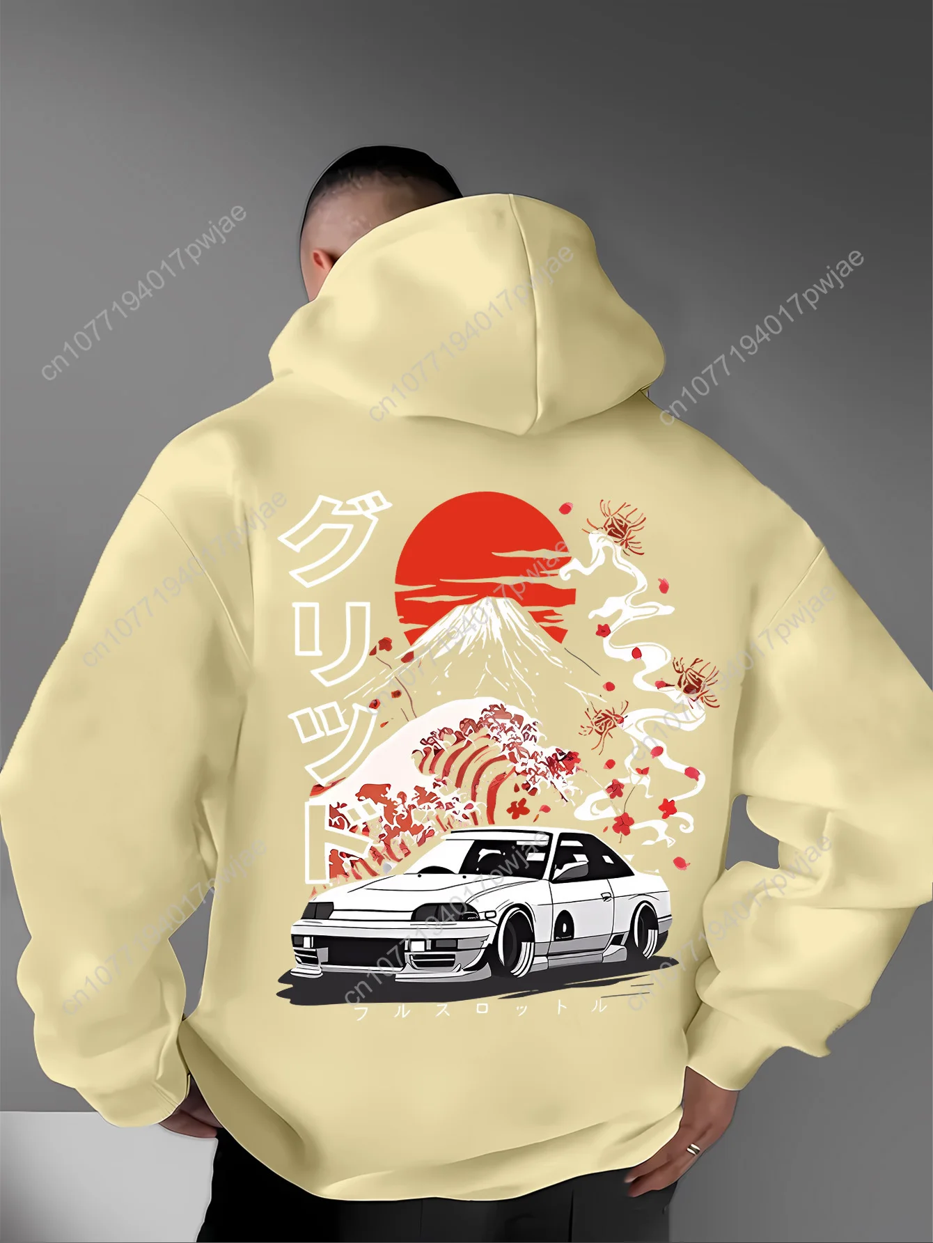 Un sweat à capuche décontracté et élégant d'inspiration japonaise pour hommes avec éléments de montagne et de liberté, pull à manches longues, coupe régulière.