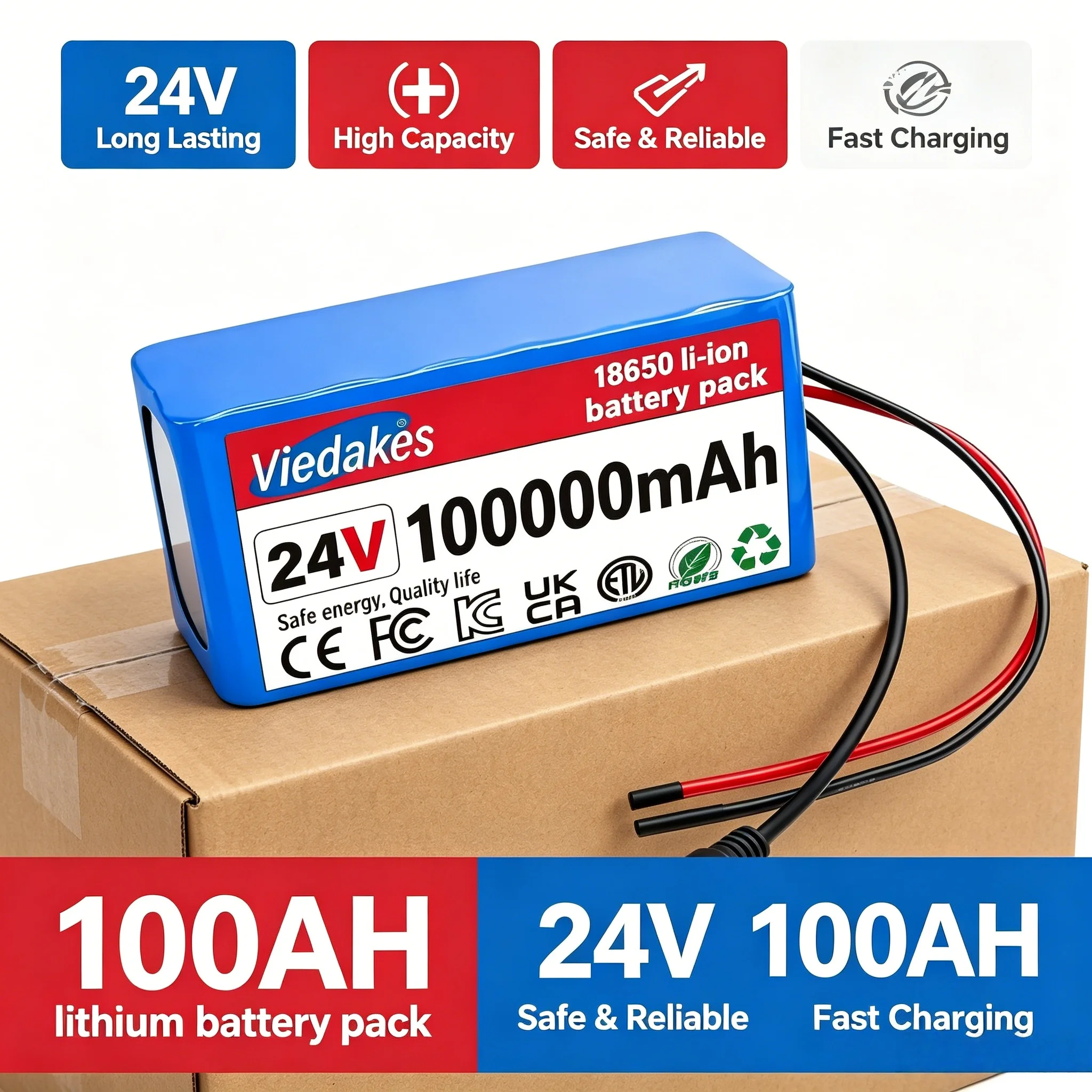 24V Li-ion Battery Pack 7S3P Built-in BMS 24V 100000mAh Rechargeable High Cycle Life for Electric Wheelchair /Scooter Viedakes️