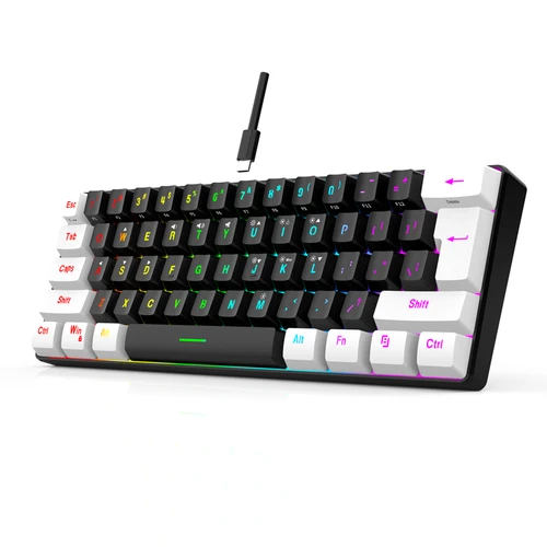 Teclado con cable compacto al 60%, teclado mecánico con interruptor rojo, 61 teclas, retroiluminación RGB, ergonómico, pequeño ordenador portátil de oficina me